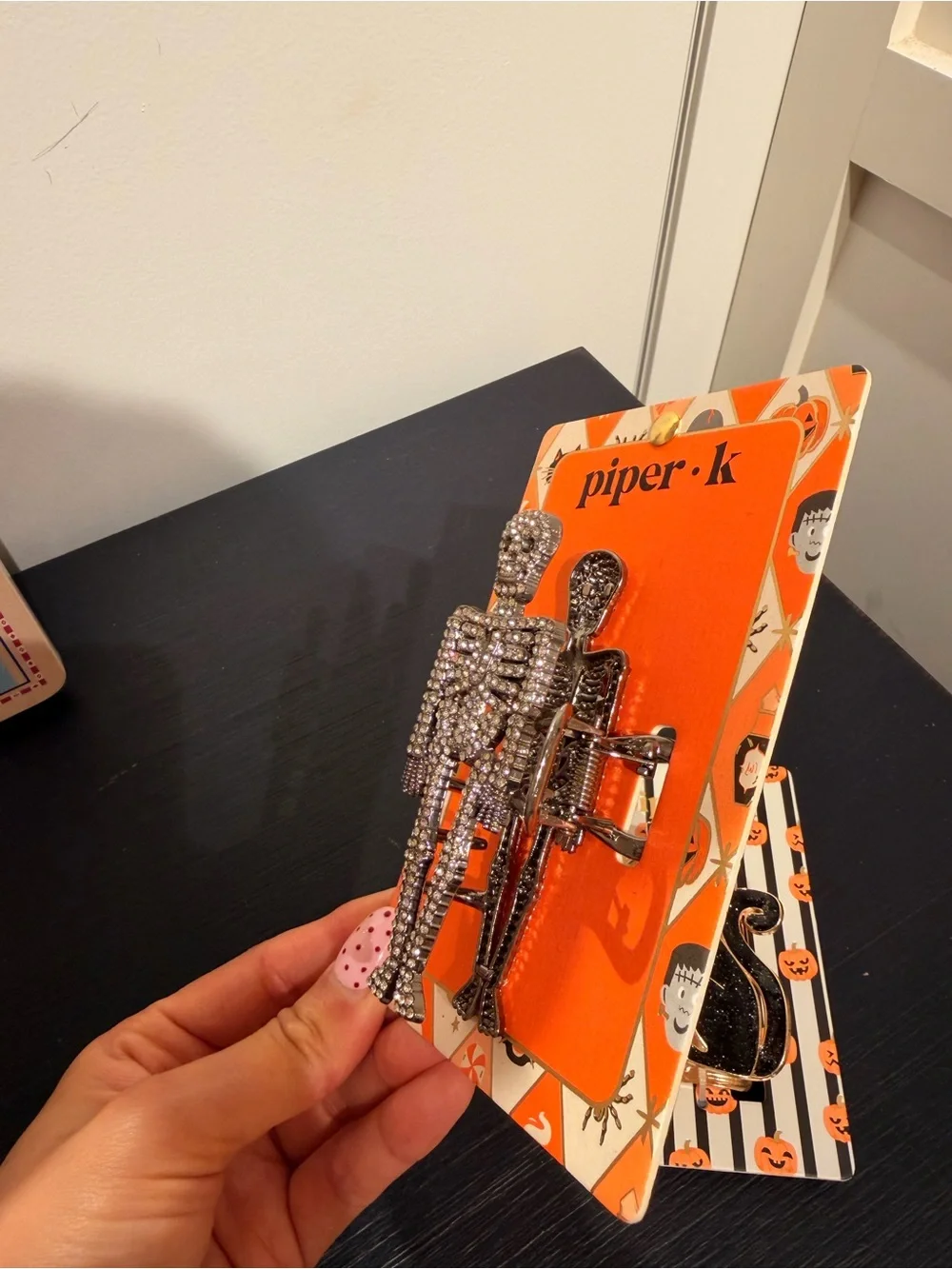 Piper hair clip black cat and skeleton Halloween collection